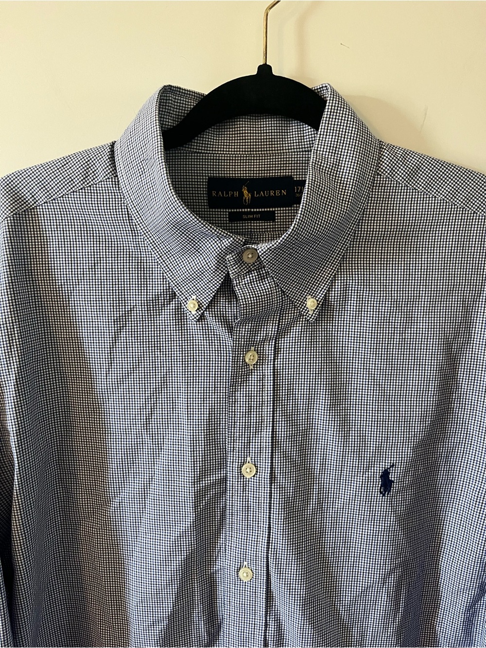 Ralph Lauren Men's Slim Fit Navy Black & White Mini Check Button-Down Shirt